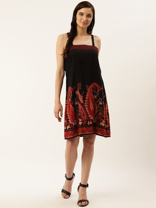 Black Printed Rayon Crepe Dress