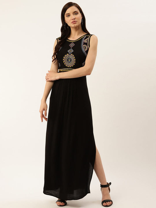 Black Solid Rayon Crepe Maxi Dress