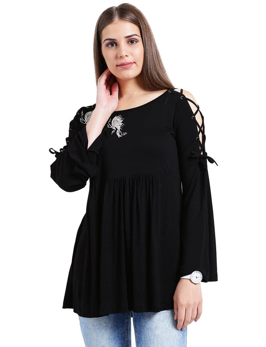 Black Solid Jersey Knit Top