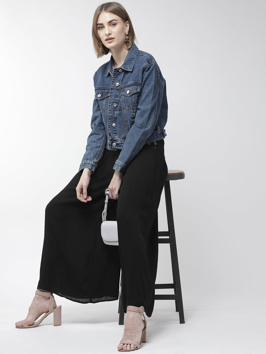 Black Solid Rayon Crepe Palazzo