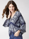Blue Printed Rayon Crepe Top