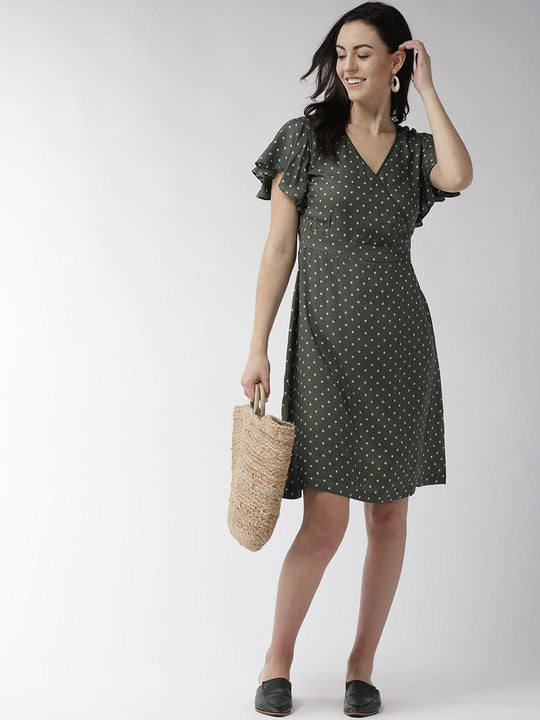 Green Printed Moss Rayon Dress