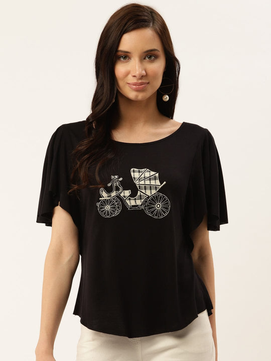 Black Solid Jersey Knit Top