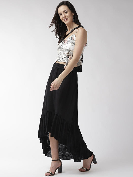 Black Solid Jersey Knit Skirt