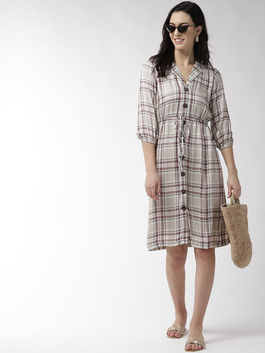 Beige Solid Modal Rayon Dress