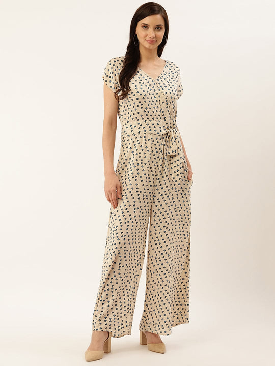 Ivory Printed Rayon Crepe Jumpsuit