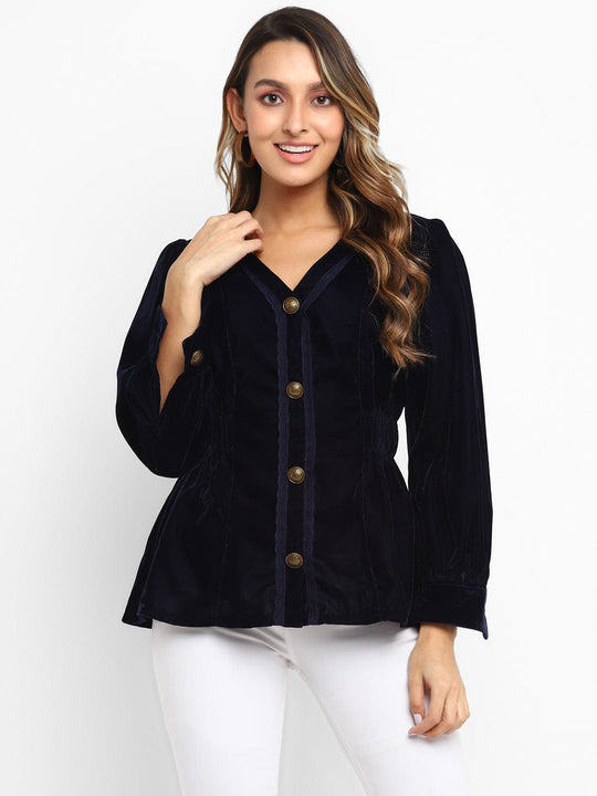 Navy Solid Velvet Top