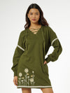 Olive Green Embroidered Terry Fleece Dress