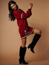 Red Embroidered Terry Fleece Dress