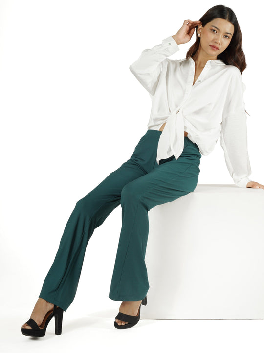 Teal Solid Jersey Knit Pants