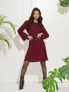 Wine Solid Flat Knit Dress