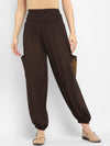 Brown Solid Rayon Crepe Harem Pants