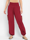 Red Solid Rayon Crepe Harem Pants