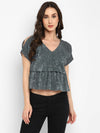 Grey Pleated Sequin Top