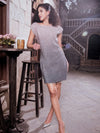 Grey Pleated Sequin Shift Dress