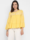 Yellow Embroidered Rayon Crepe Top