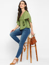 Green Solid Rayon Crepe Top