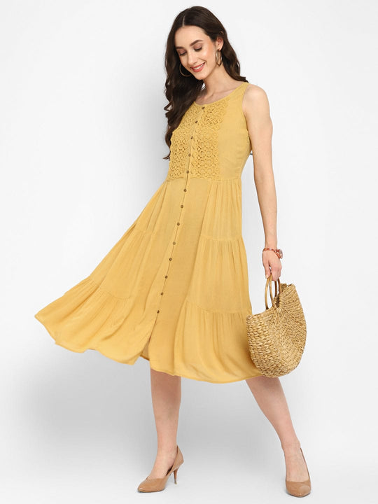 Mustard Solid Rayon Crepe Dress