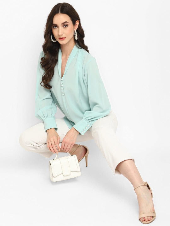 Mint Blue Solid Georgette Shirt