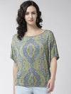 Blue Printed Lycra Knit Top - Taurusshop.com