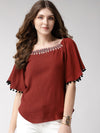 Maroon Solid Rayon Crepe Top