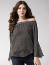 Steel Grey Textured Cambric Top - Taurusshop.com