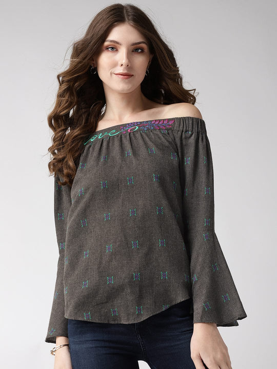 Steel Grey Textured Cambric Top