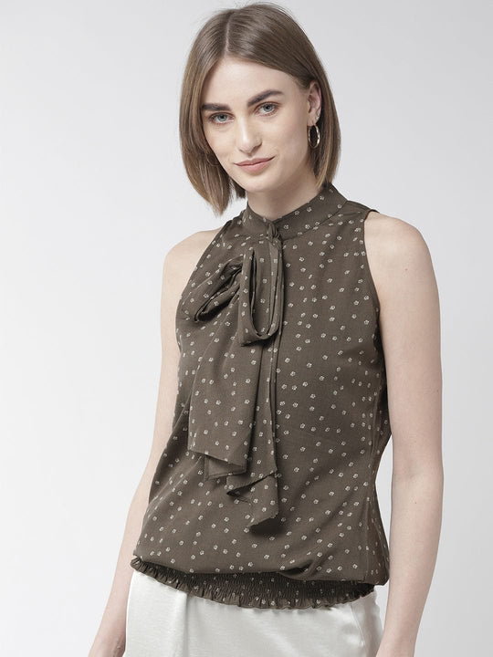 Grey Printed Crepe Blouse