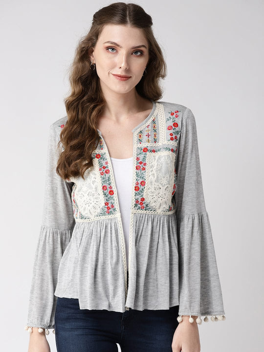 Grey Solid Jersey Knit Jacket