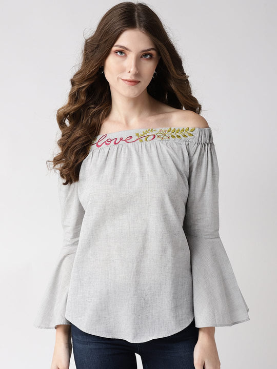 Light Grey Solid Cambric Top