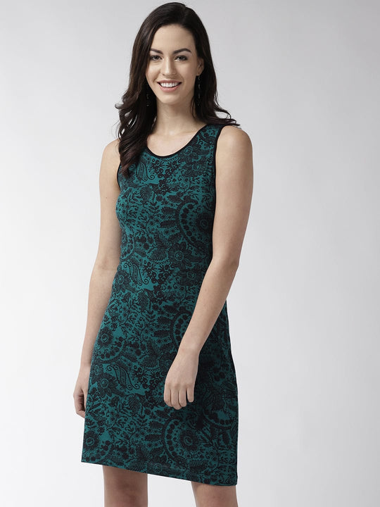 Emerald Green Printed Lycra Knit Dress