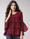 Red Printed Rayon Crepe Top - Taurusshop.com