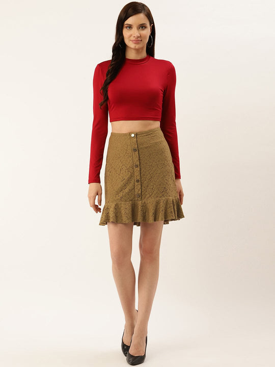 Olive Green Solid Crochet Skirt