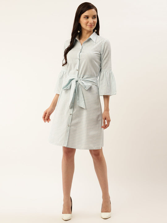 Blue Solid Cambric Dress
