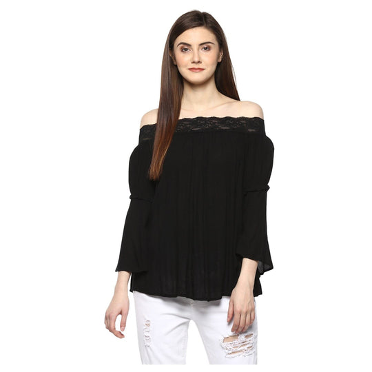 Black Solid Rayon Crepe Top