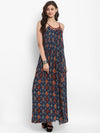 Blue Printed Rayon Maxi Dress - Taurusshop.com