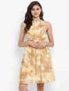 Beige Printed Georgette Dress - Taurusshop.com