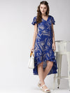 Blue Printed Rayon Crepe Dress - Taurusshop.com