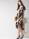 Neon Blue Printed Rayon Crepe Dress - Taurusshop.com