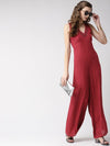 Maroon Solid Rayon Crepe Jumpsuit - Taurusshop.com