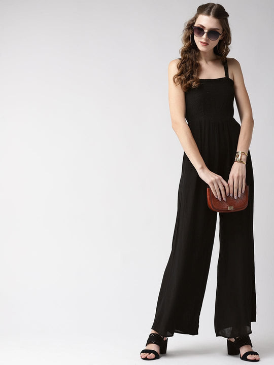 Black Solid Rayon Crepe Jumpsuit