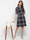 Navy Blue Solid Cambric Dress - Taurusshop.com