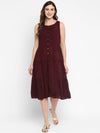 Wine Solid Rayon Crepe Dress