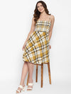 Mustard Plaid Checks Yarn Dyed Woven Dress