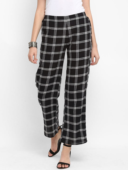 Black Plaid Checks Yarn Dyed Woven Pants
