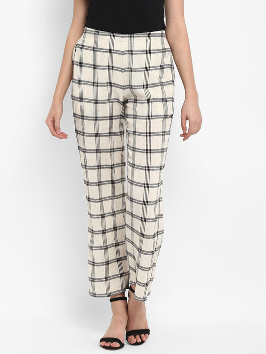 Ivory Plaid Checks Yarn Dyed Woven Pants