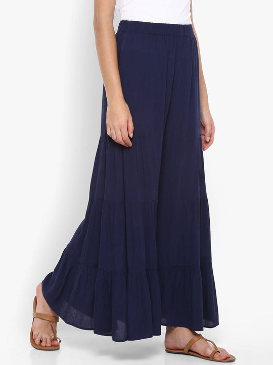 Blue Solid Rayon Crepe Palazzo