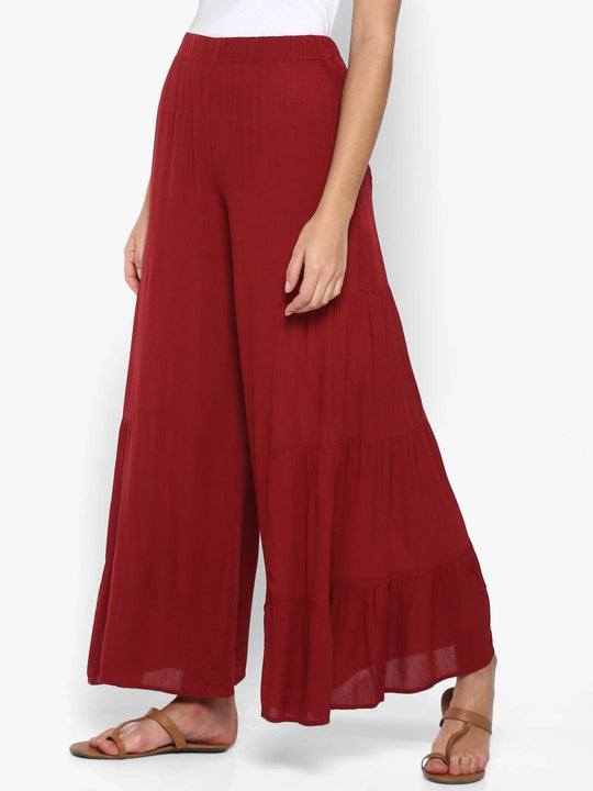 Rose Solid Rayon Crepe Palazzo