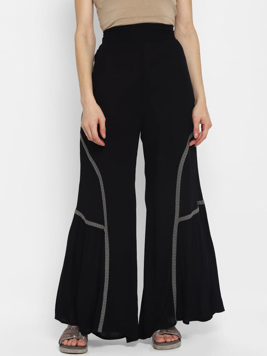 Black Lace Inserts Rayon Crepe Palazzo