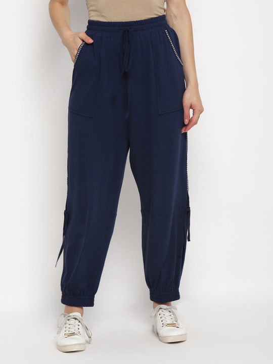 Blue Lace Inserts Jersey Knit Joggers